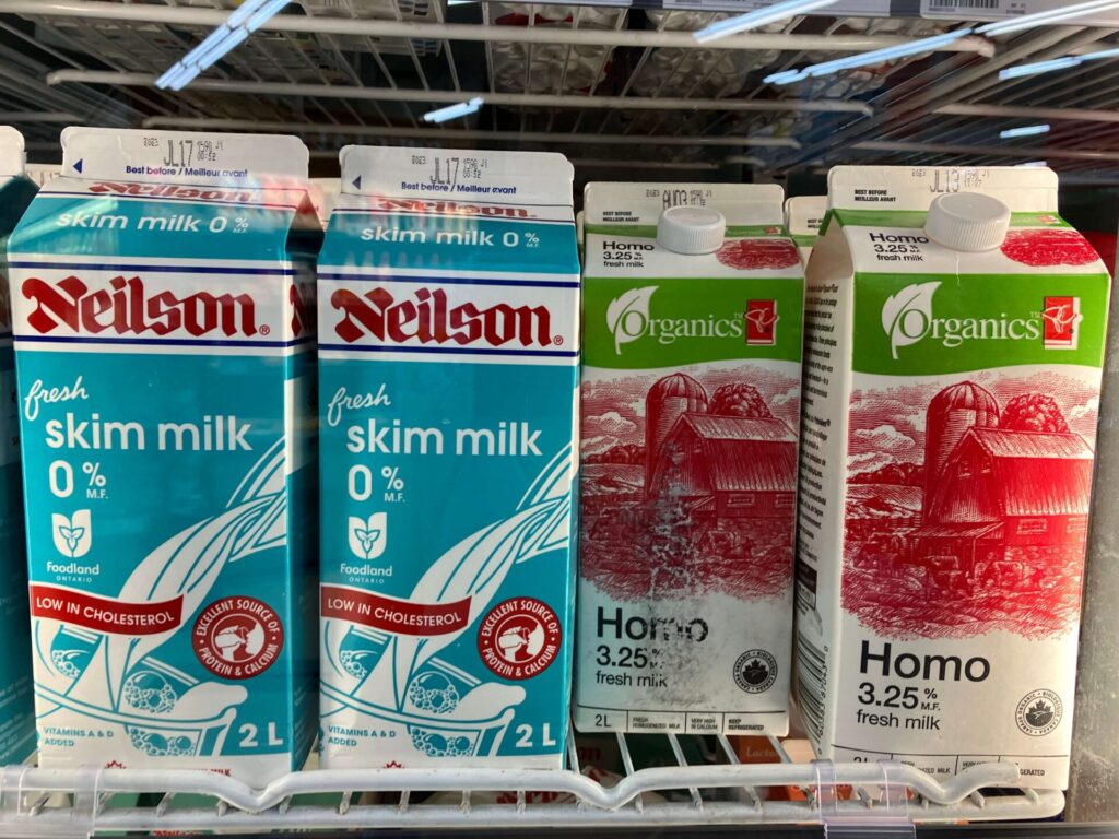 0% skim milk & 3.25% milk